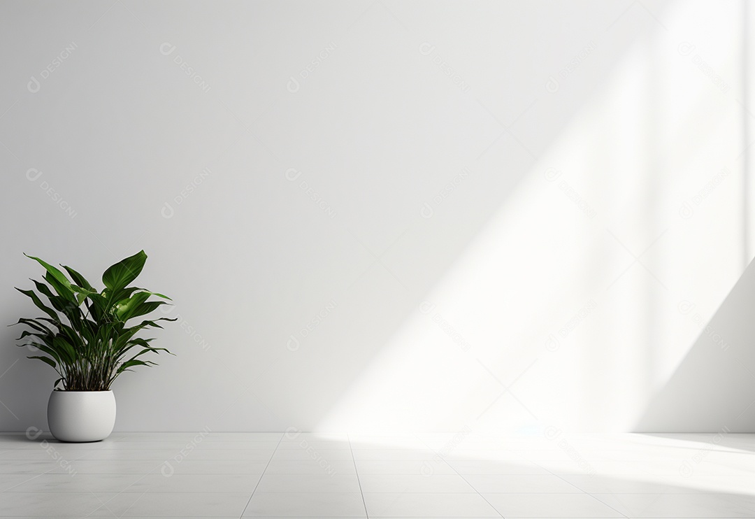 Quarto vazio com sombra e chão de luz branca.