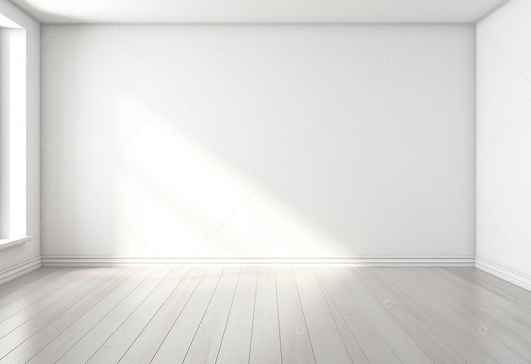 Quarto vazio com sombra e chão de luz branca.