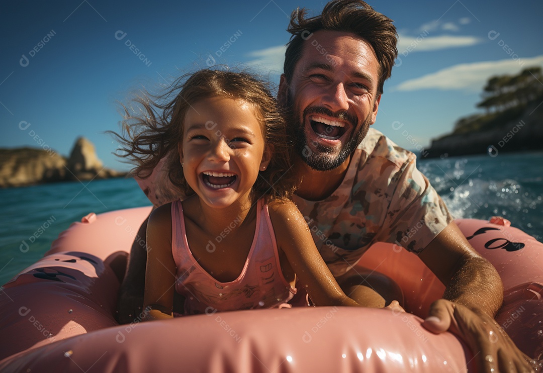Pai e filha se divertindo na praia