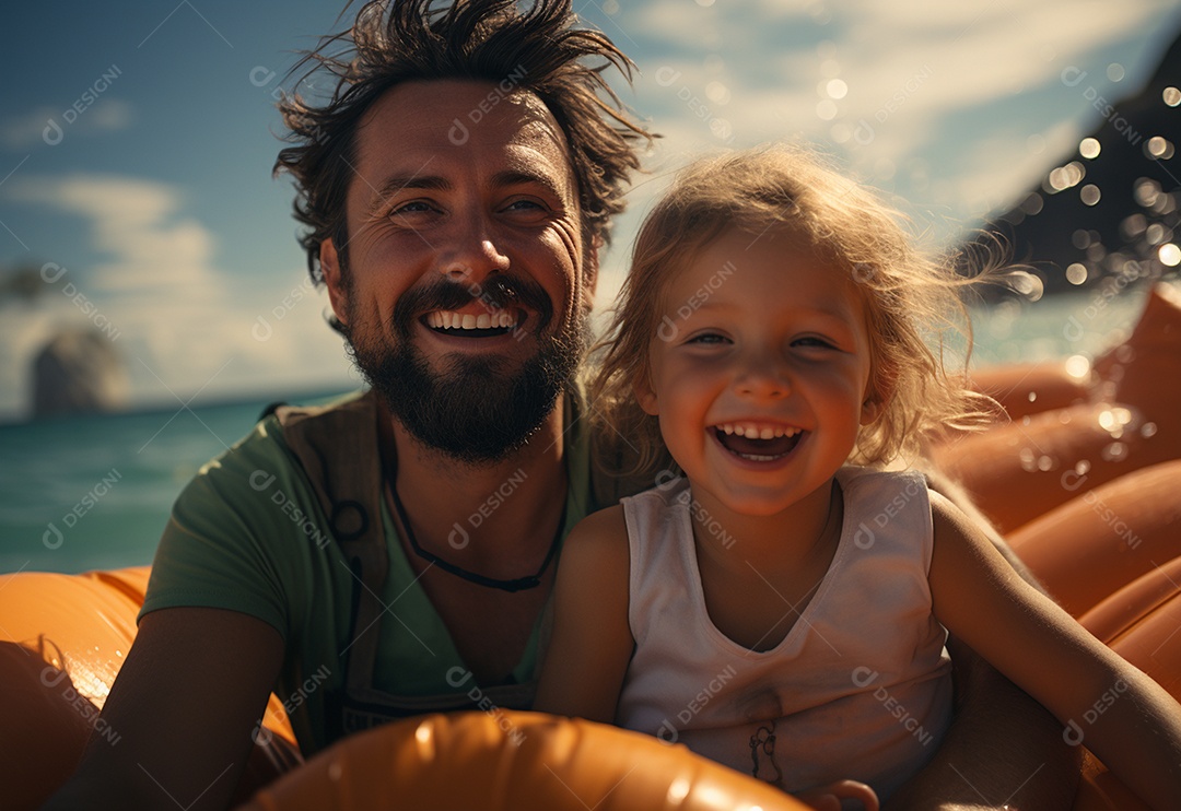 Pai e filha se divertindo na praia