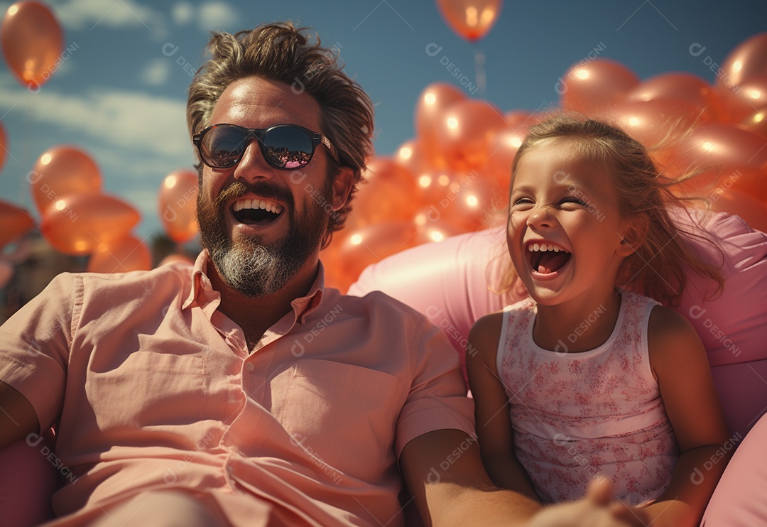 Pai e filha se divertindo na praia