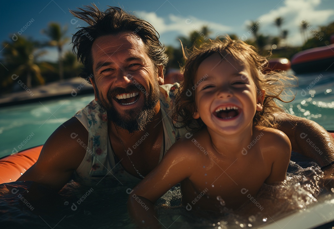 Pai e filha se divertindo na praia