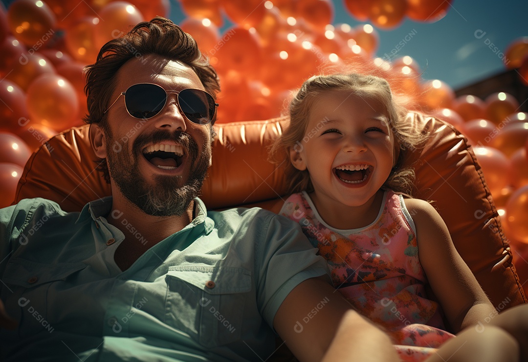 Pai e filha se divertindo na praia