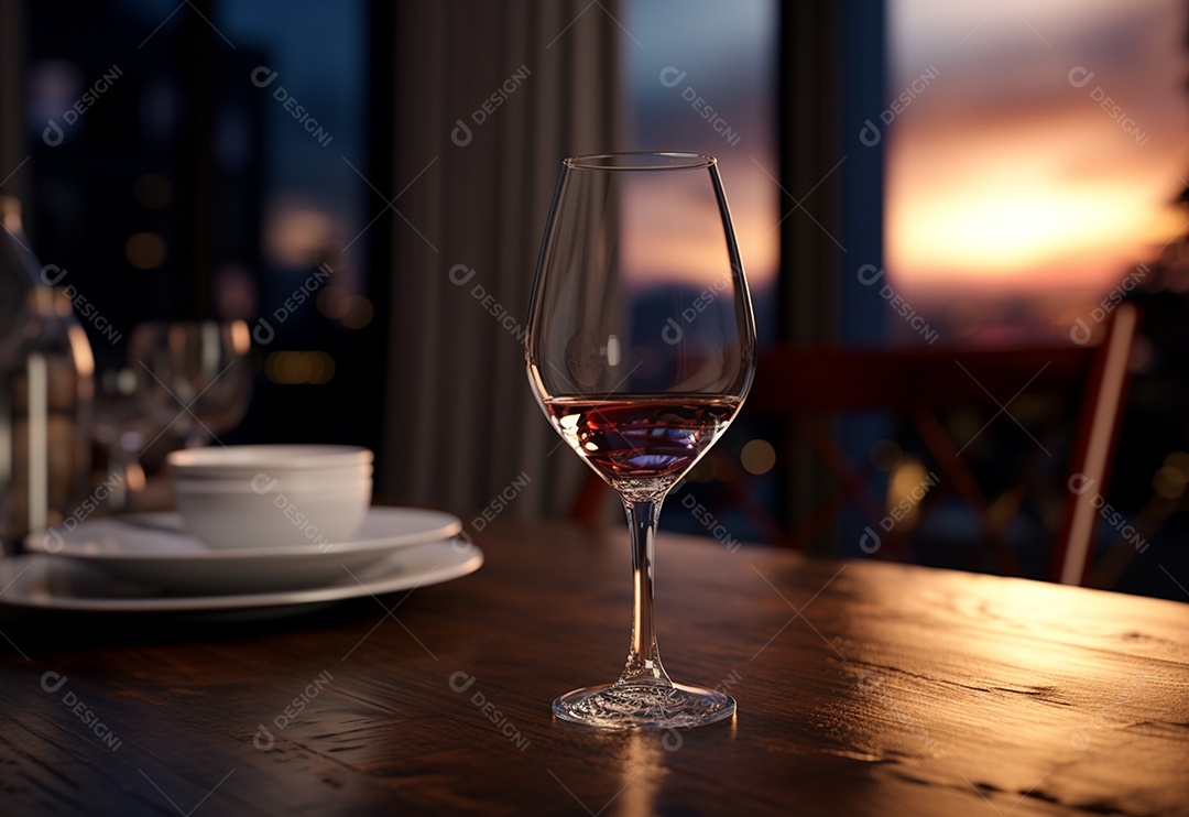 Copo de vinho na mesa de jantar
