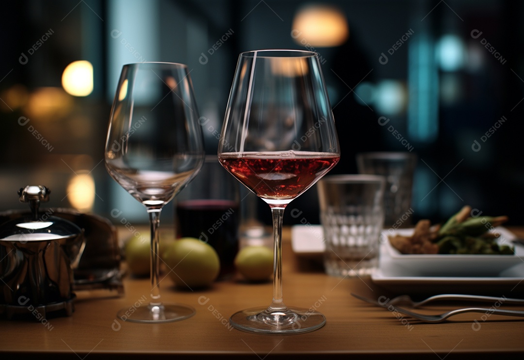 Copo de vinho na mesa de jantar