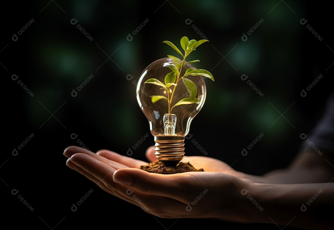 Planta verde crescendo dentro de lâmpada