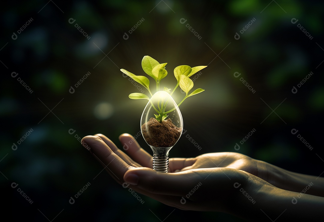 Planta verde crescendo dentro de lâmpada