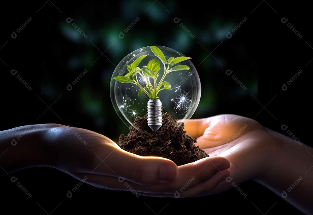 Planta verde crescendo dentro de lâmpada