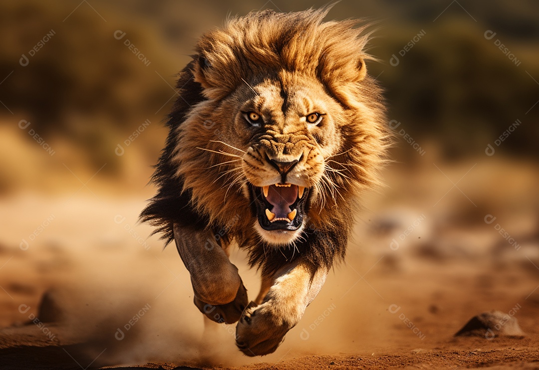Leão em movimento correndo