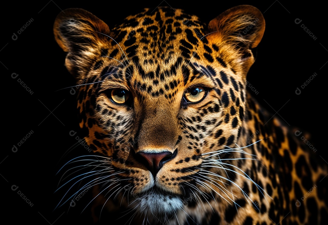 Leopardo majestoso em fundo preto