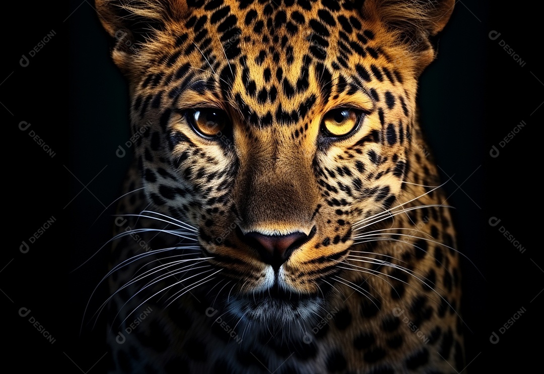 Leopardo majestoso em fundo preto