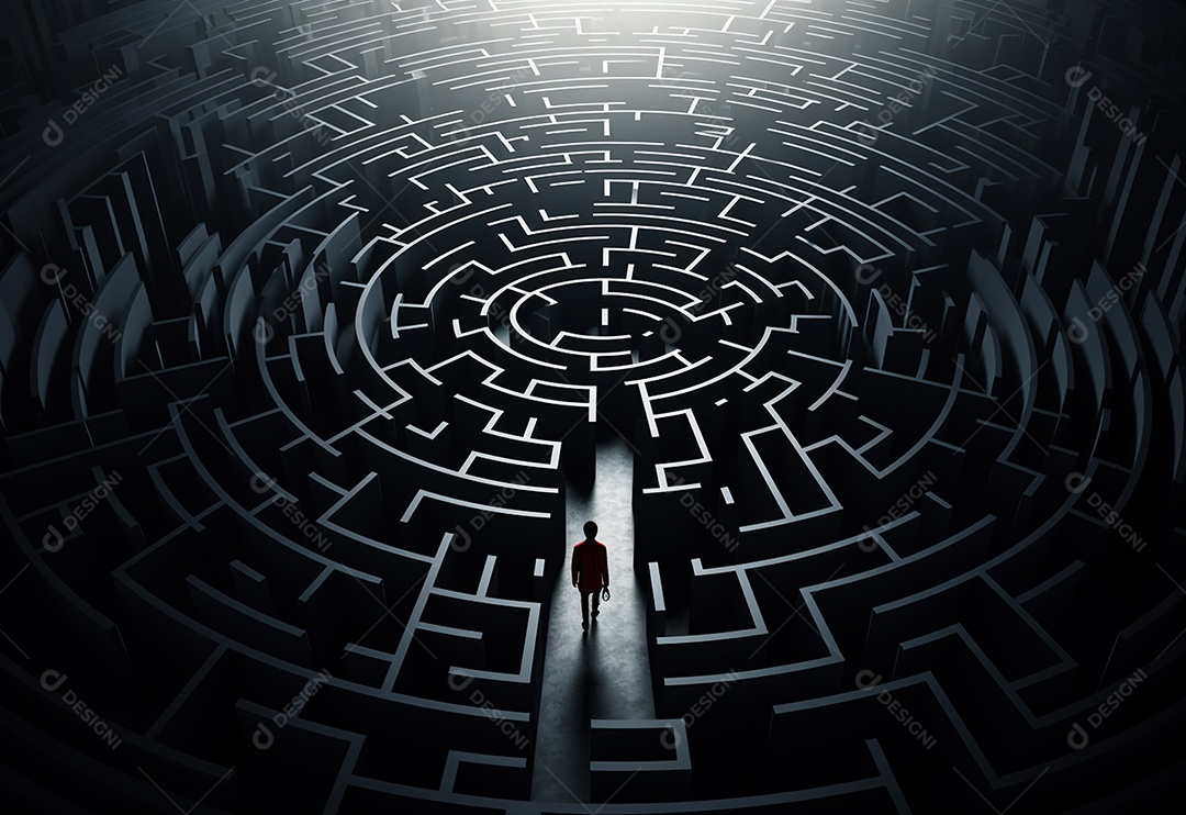 Silhueta do homem no labirinto