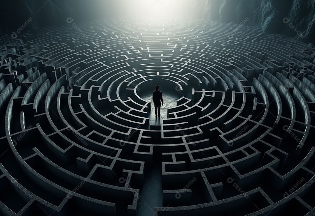 Silhueta do homem no labirinto