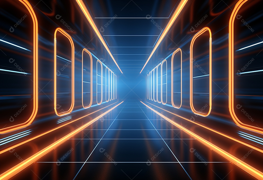 Néon brilhante azul laranja cyber retro ficção científica futurismo