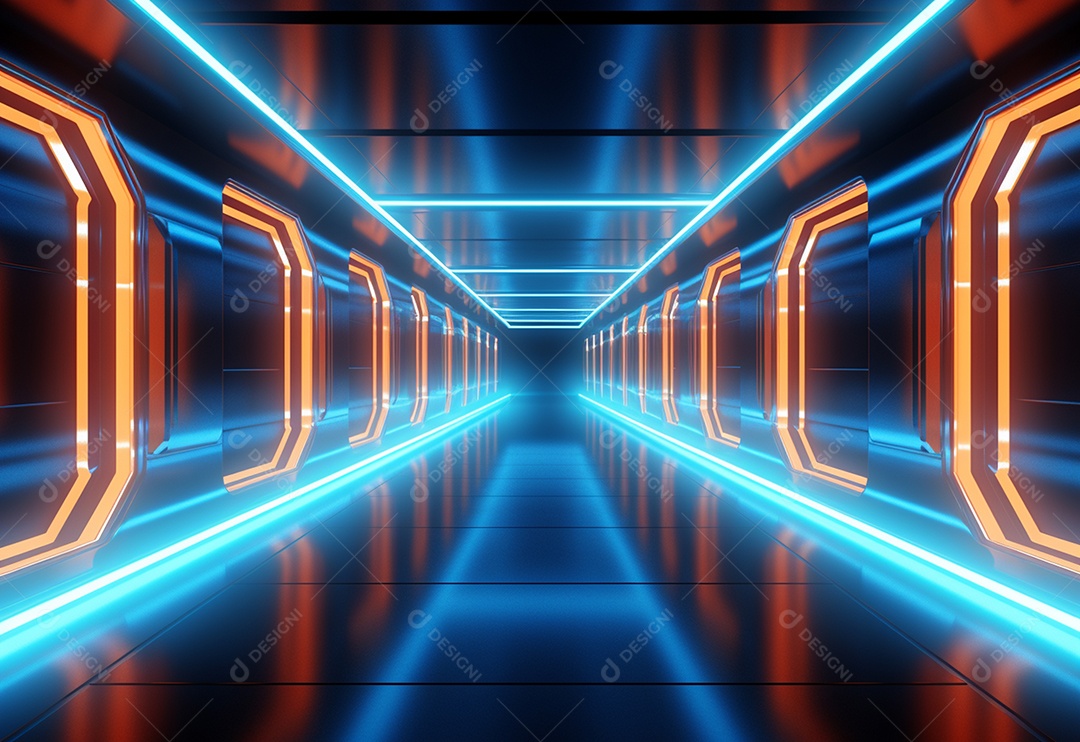 Néon brilhante azul laranja cyber retro ficção científica futurismo