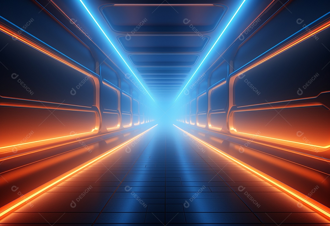 Néon brilhante azul laranja cyber retro ficção científica futurismo