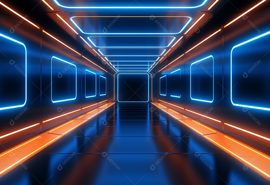 Néon brilhante azul laranja cyber retro ficção científica futurismo