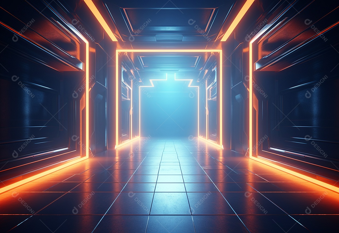 Néon brilhante azul laranja cyber retro ficção científica futurismo