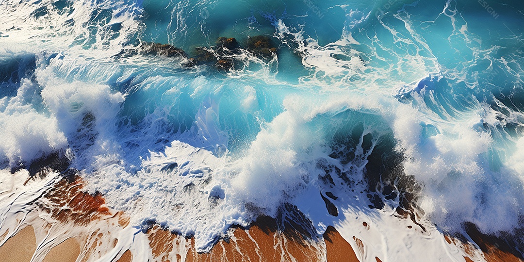 Foto aérea de ondas quebrando na costa