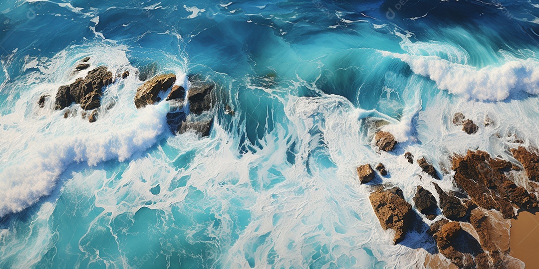 Foto aérea de ondas quebrando na costa