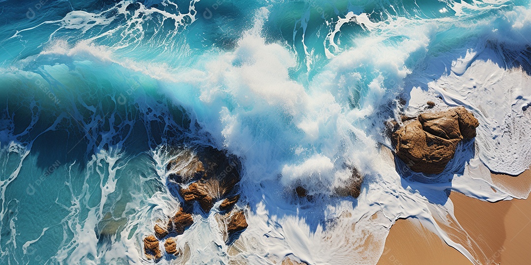 Foto aérea de ondas quebrando na costa