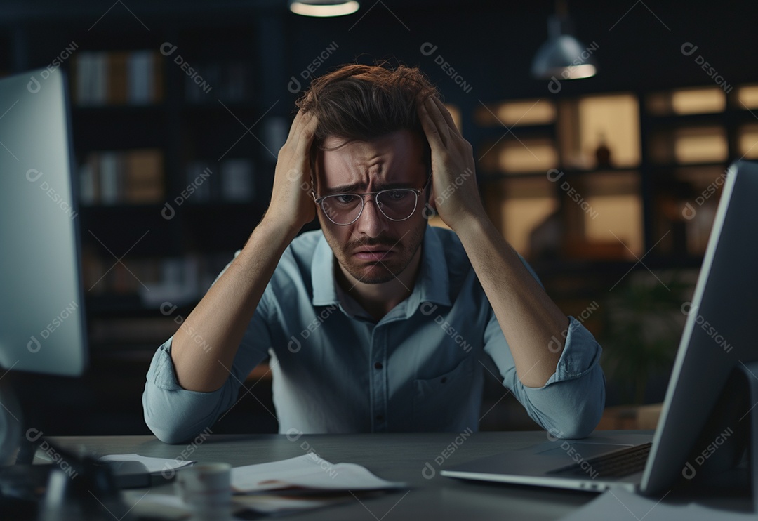 Retrato de jovem frustrado no local de trabalho