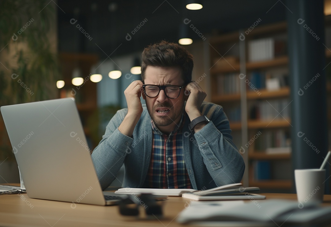 Retrato de jovem frustrado no local de trabalho