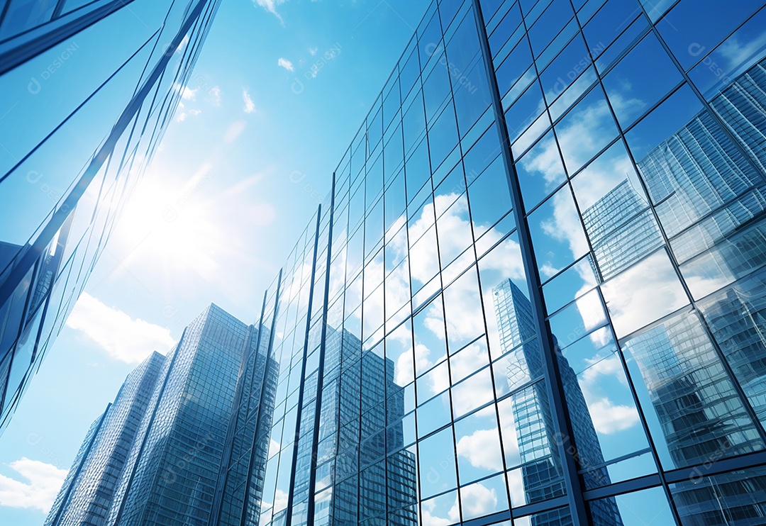 Edifícios de escritórios de negócios de arranha-céus reflexivos