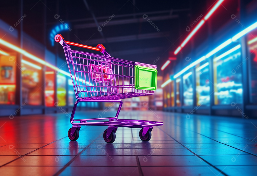 Carrinho de compras com neon colorido