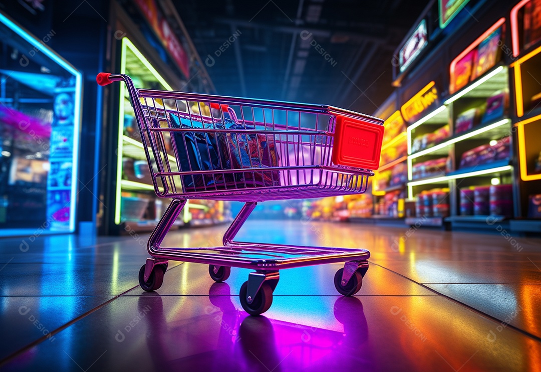 Carrinho de compras com neon colorido