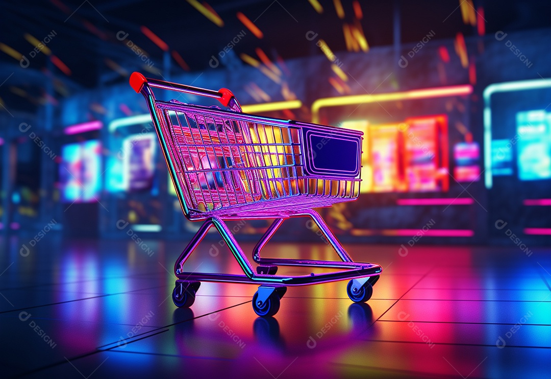 Carrinho de compras com neon colorido