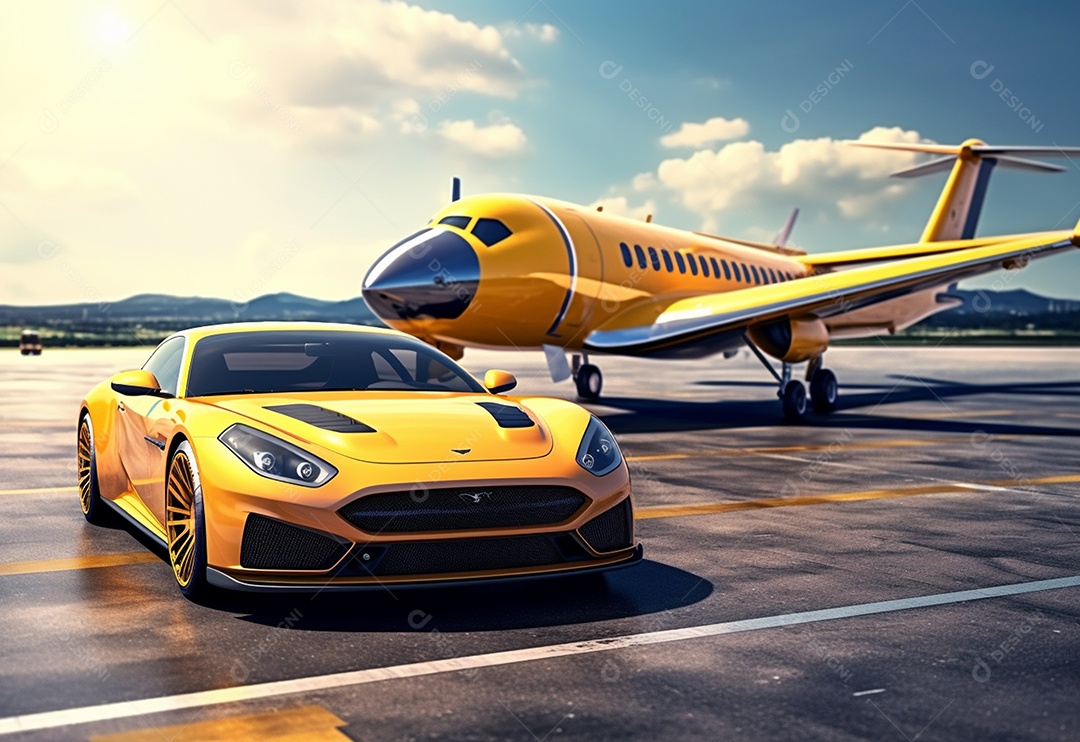 Super carro e jato particular na pista de pouso