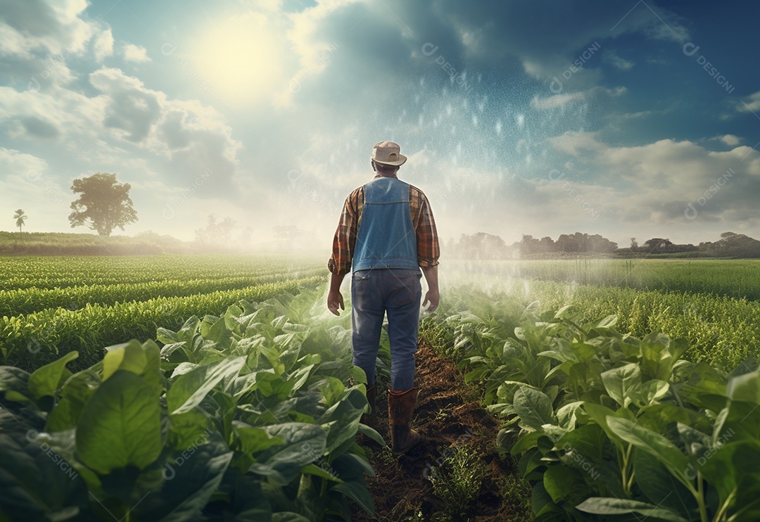 Agricultura Sustentável Um agricultor em um campo