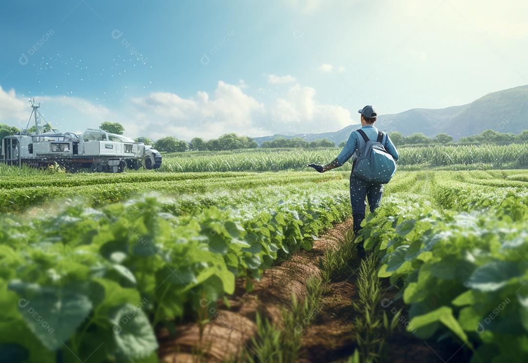 Agricultura Sustentável Um agricultor em um campo