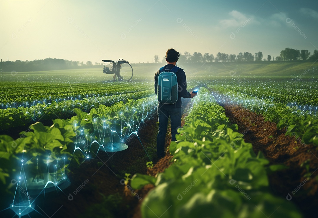 Agricultura Sustentável Um agricultor em um campo