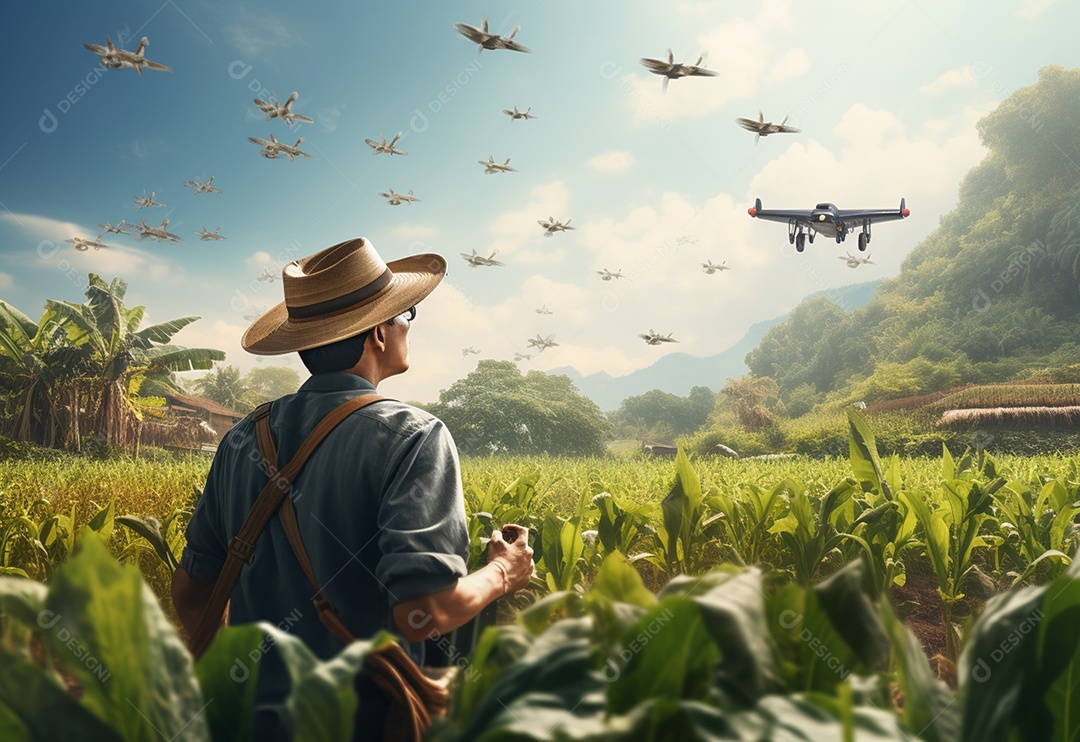 Agricultura Sustentável Um agricultor em um campo