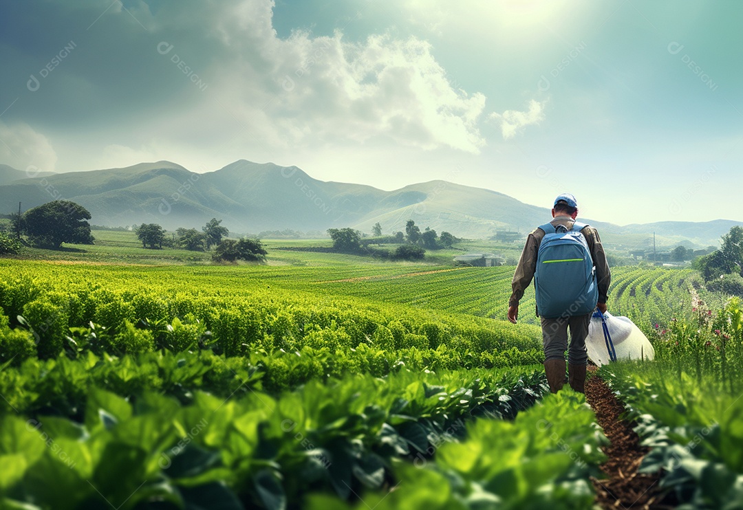 Agricultura Sustentável Um agricultor em um campo