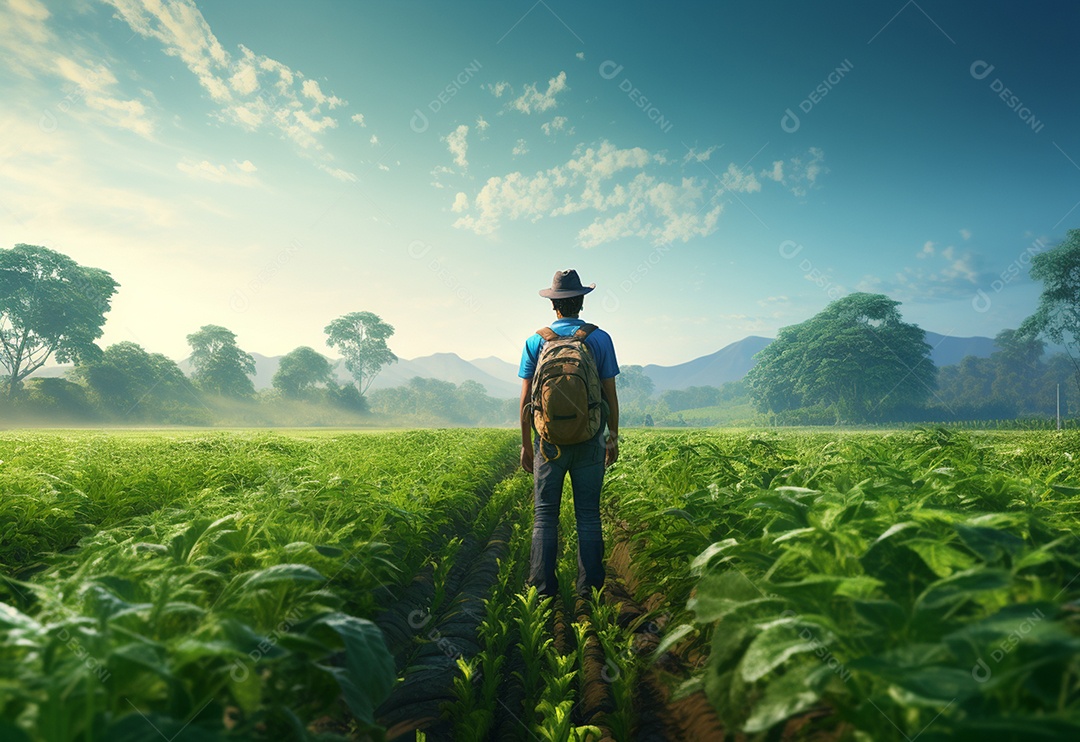 Agricultura Sustentável Um agricultor em um campo