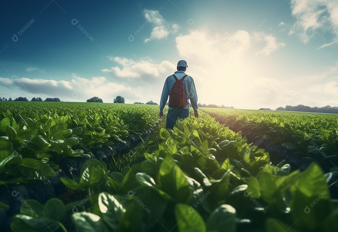 Agricultura Sustentável Um agricultor em um campo