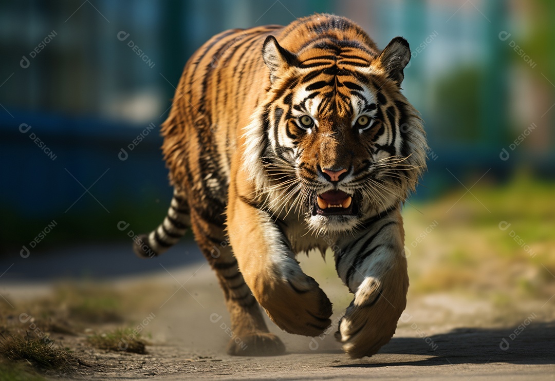 Tigre em movimento correndo