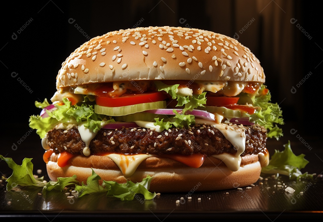 Delicioso hamburguer em fundo isolado