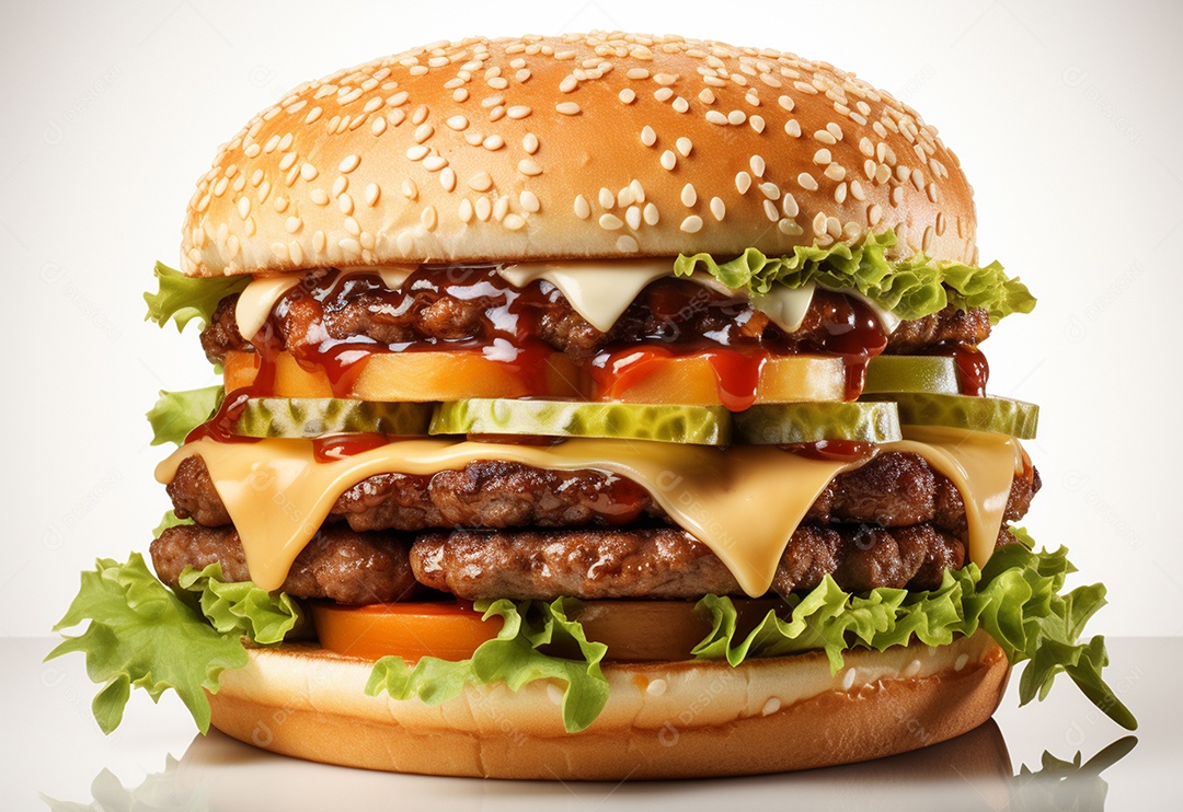 Delicioso hamburguer em fundo isolado