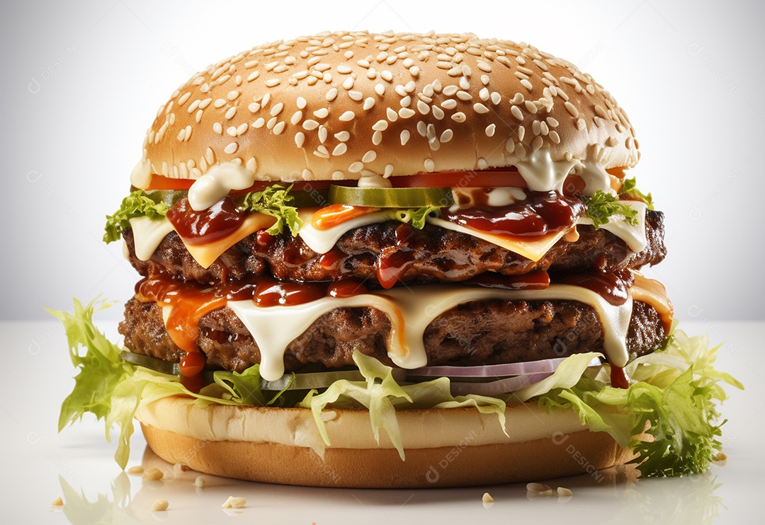 Delicioso hambúrguer caseiro em fundo branco