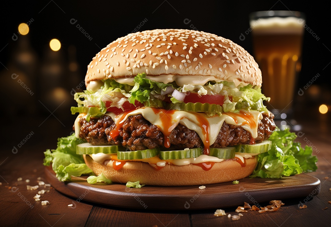 Delicioso hambúrguer caseiro em fundo branco