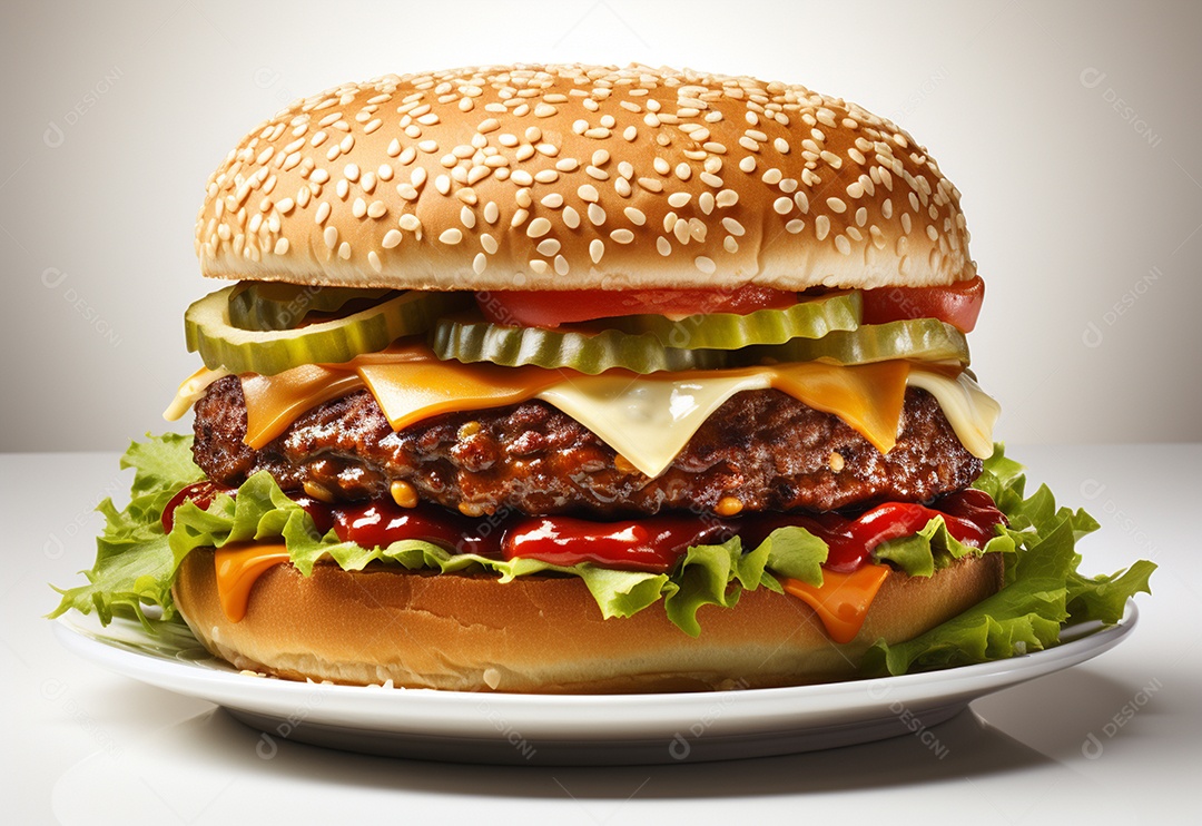 Delicioso hambúrguer caseiro em fundo branco