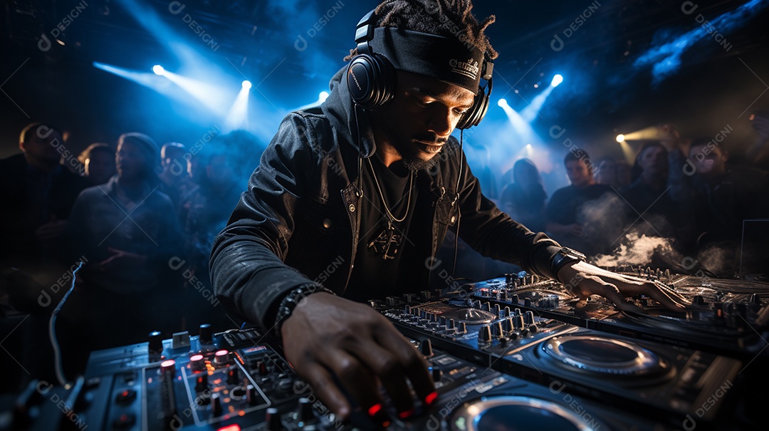 O DJ no centro da boate comanda o deck