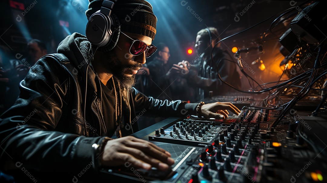 O DJ no centro da boate comanda o deck