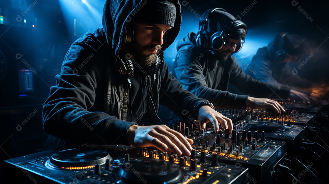 O DJ no centro da boate comanda o deck