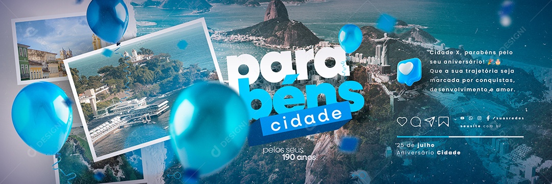 Parabéns Cidade Pelos Seus 190 Anos Carrossel Social Media PSD Editável