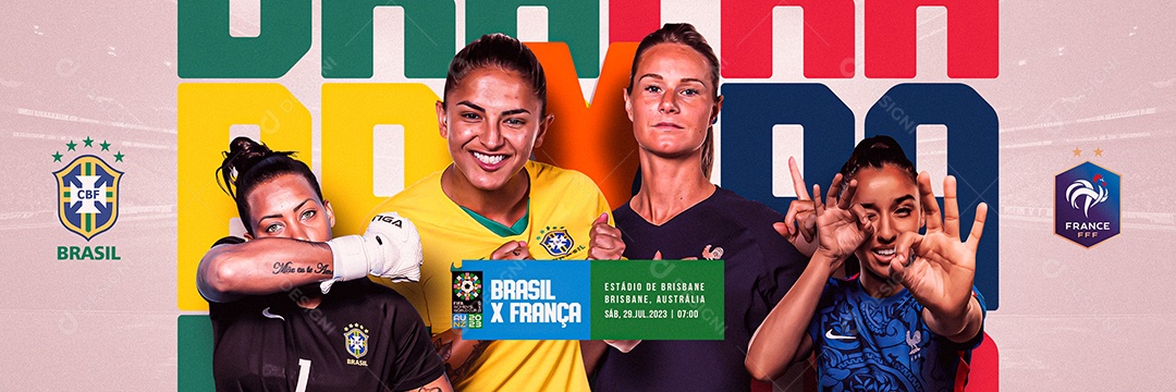 Copa Feminina 2023 Brasil França Carrossel Social Media PSD Editável